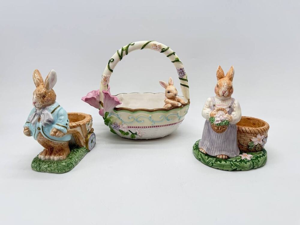 Avon Springtime Ceramic Easter Bunny Egg Holders Candy Basket Lot 1.5 lb